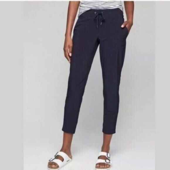Athleta Midtown Ankle Jogger Pants 0 Pull On Tapered Drawstring Navy Blue EUC A2 - Picture 1 of 6